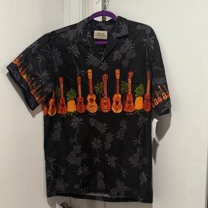 ALOHAS Black Shirt with Orange and Yellow Print